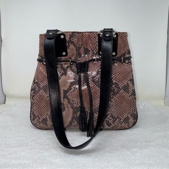 Sharif Studio made in the USA Genuine leather drawstring snake skin handbag - Picture 2 of 16